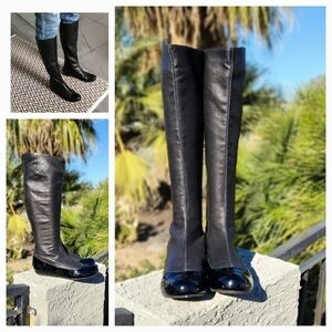 Lanvin  Soft Leather Cap Toe Flat Tall Boots